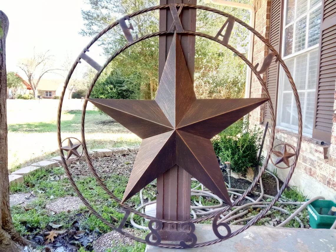 24", 32",36",40" TEXAS 1836 RUSTIC BROWN BARN STAR METAL WALL WESTERN HOME DECOR HANDMADE #EH10974
