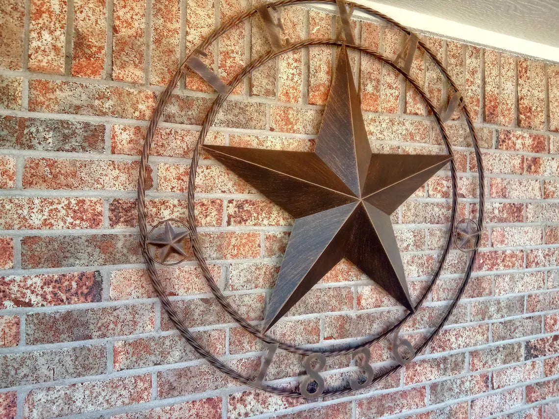 24", 32",36",40" TEXAS 1836 RUSTIC BROWN BARN STAR METAL WALL WESTERN HOME DECOR HANDMADE #EH10974
