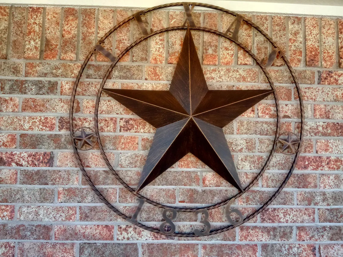 24", 32",36",40" TEXAS 1836 RUSTIC BROWN BARN STAR METAL WALL WESTERN HOME DECOR HANDMADE #EH10974