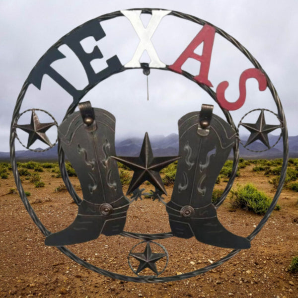 24" WELCOME TEXAS COWBOY COWGIRL BOOT METAL WALL DECOR WESTERN HOME DECOR RUSTIC RED WHITE BLUE NEW #EH12971