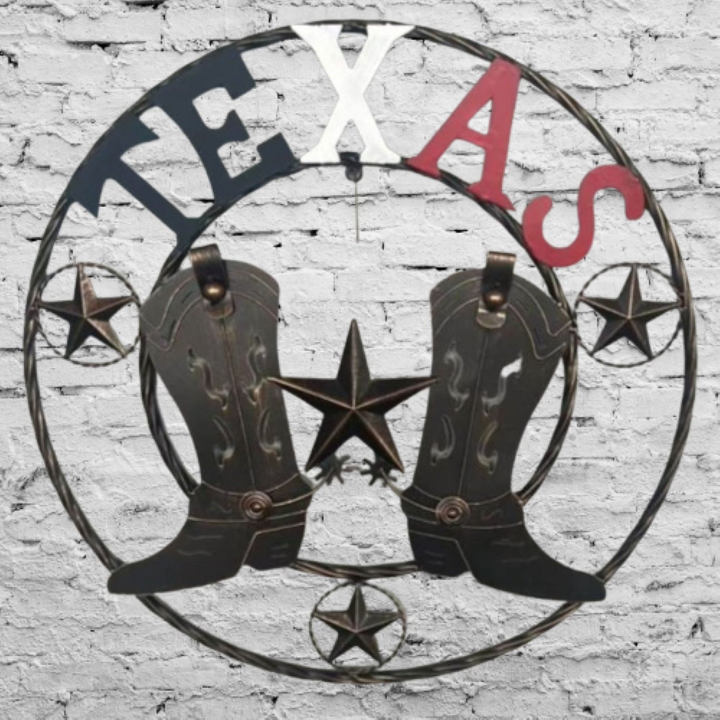 24" WELCOME TEXAS COWBOY COWGIRL BOOT METAL WALL DECOR WESTERN HOME DECOR RUSTIC RED WHITE BLUE NEW #EH12971