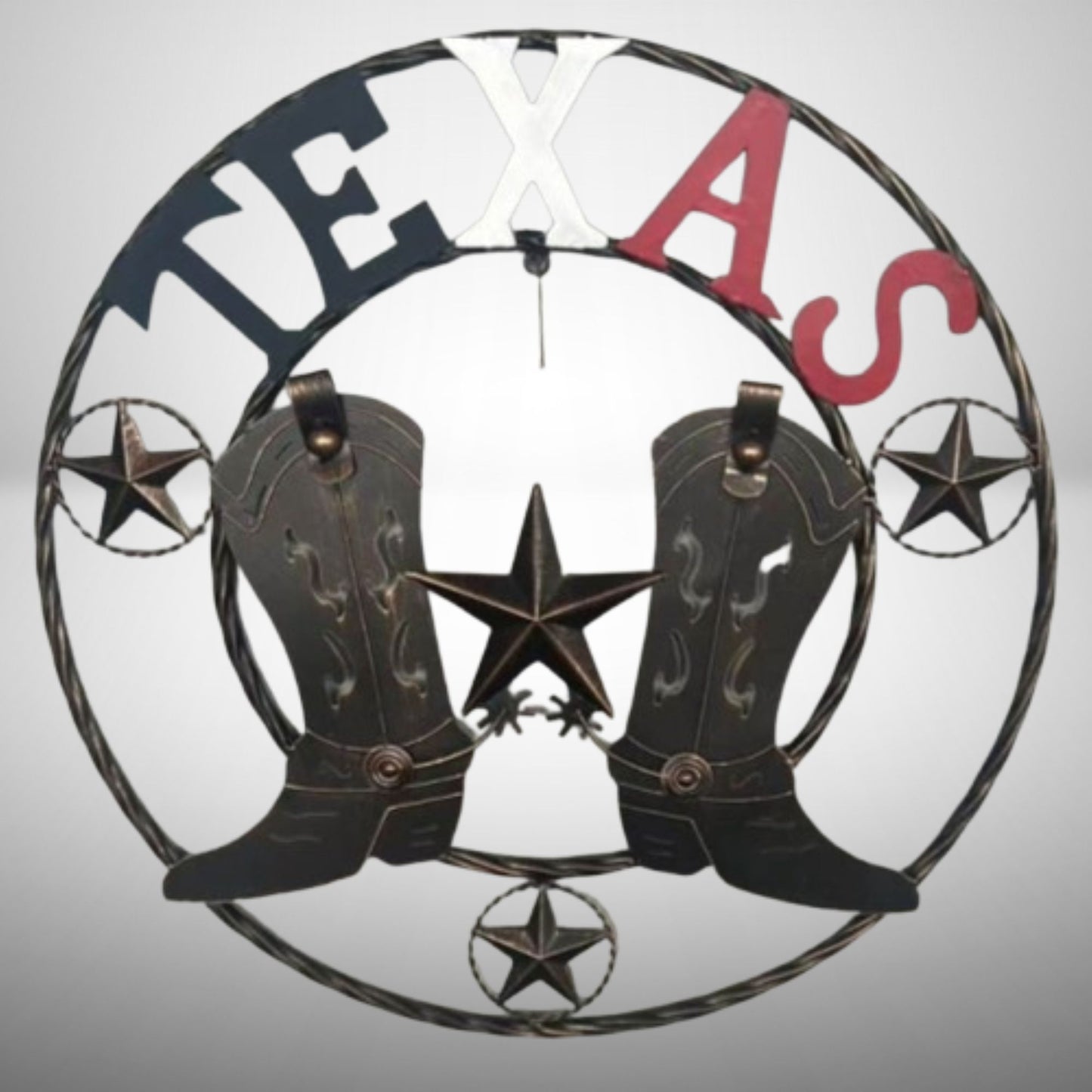 24" WELCOME TEXAS COWBOY COWGIRL BOOT METAL WALL DECOR WESTERN HOME DECOR RUSTIC RED WHITE BLUE NEW #EH12971