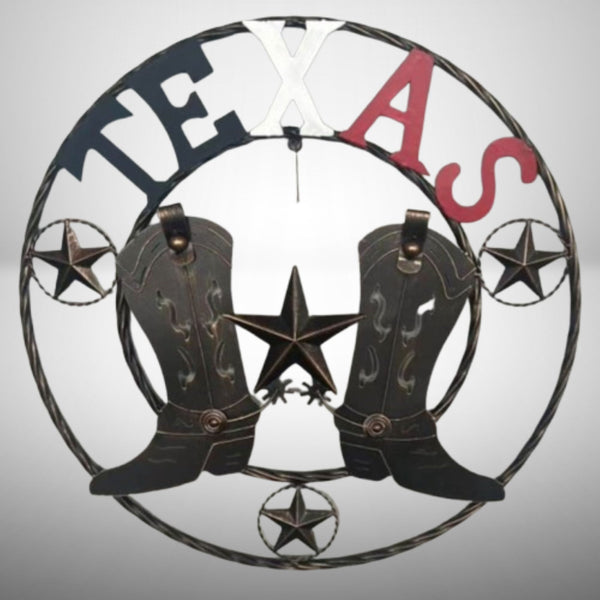 24" WELCOME TEXAS COWBOY COWGIRL BOOT METAL WALL DECOR WESTERN HOME DECOR RUSTIC RED WHITE BLUE NEW #EH12971