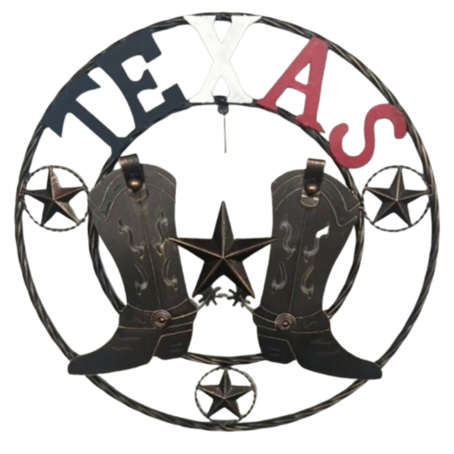 24" WELCOME TEXAS COWBOY COWGIRL BOOT METAL WALL DECOR WESTERN HOME DECOR RUSTIC RED WHITE BLUE NEW #EH12971