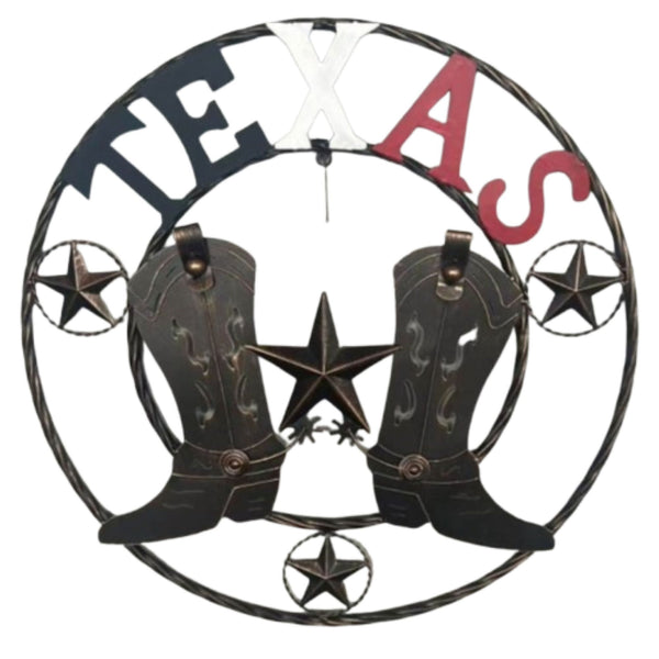 24" WELCOME TEXAS COWBOY COWGIRL BOOT METAL WALL DECOR WESTERN HOME DECOR RUSTIC RED WHITE BLUE NEW #EH12971