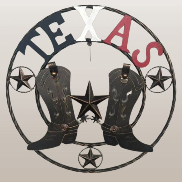 24" WELCOME TEXAS COWBOY COWGIRL BOOT METAL WALL DECOR WESTERN HOME DECOR RUSTIC RED WHITE BLUE NEW #EH12971