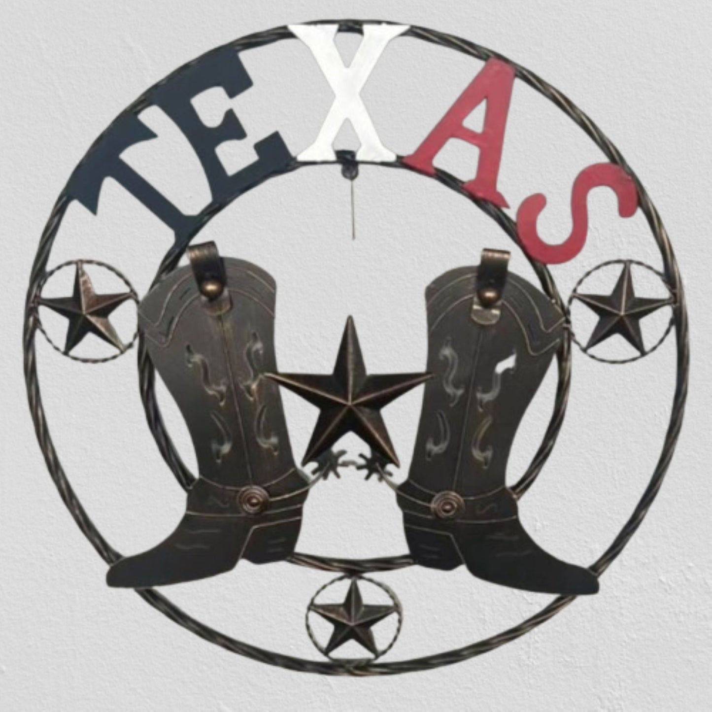 24" WELCOME TEXAS COWBOY COWGIRL BOOT METAL WALL DECOR WESTERN HOME DECOR RUSTIC RED WHITE BLUE NEW #EH12971