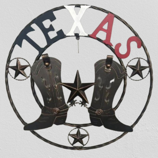 24" WELCOME TEXAS COWBOY COWGIRL BOOT METAL WALL DECOR WESTERN HOME DECOR RUSTIC RED WHITE BLUE NEW #EH12971