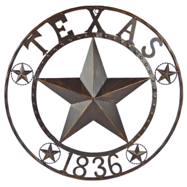 TEXAS 1836 BEADED COLIBROX BARN METAL STAR TWIST RING WESTERN HOME DECOR RUSTIC BRONZE NEW #EH11334