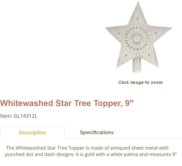 WHITEWASHED STAR TREE TOPPER 9" CHRISTMAS ORNAMENTS WESTERN HOME DECOR NEW #EH13184