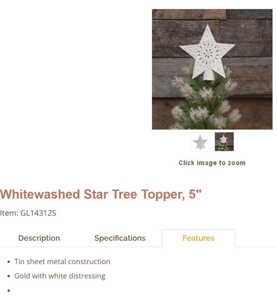 WHITEWASHED STAR TREE TOPPER 5" CHRISTMAS ORNAMENTS WESTERN HOME DECOR NEW #EH13185