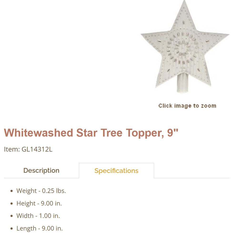 WHITEWASHED STAR TREE TOPPER 9" CHRISTMAS ORNAMENTS WESTERN HOME DECOR NEW #EH13184