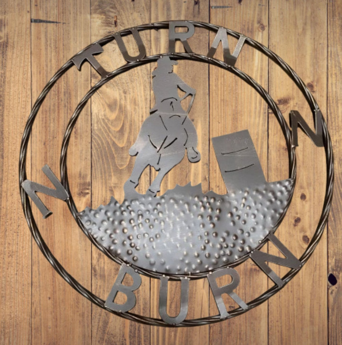 24" TURN N BURN COWBOY SIGN METAL WALL ART WESTERN HOME DECOR HANDMADE NEW #EH12973