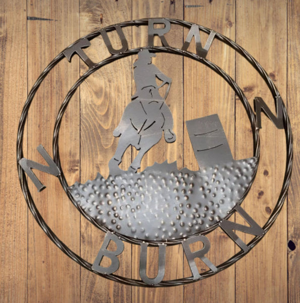 24" TURN N BURN COWBOY SIGN METAL WALL ART WESTERN HOME DECOR HANDMADE NEW #EH12973