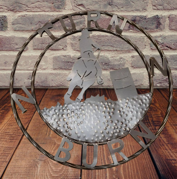 24" TURN N BURN COWBOY SIGN METAL WALL ART WESTERN HOME DECOR HANDMADE NEW #EH12973