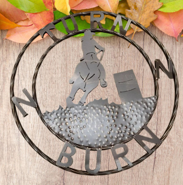 24" TURN N BURN COWBOY SIGN METAL WALL ART WESTERN HOME DECOR HANDMADE NEW #EH12973