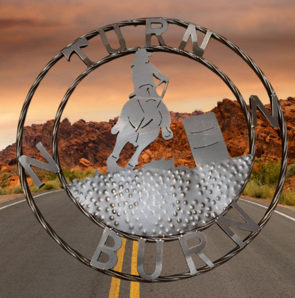 24" TURN N BURN COWBOY SIGN METAL WALL ART WESTERN HOME DECOR HANDMADE NEW #EH12973