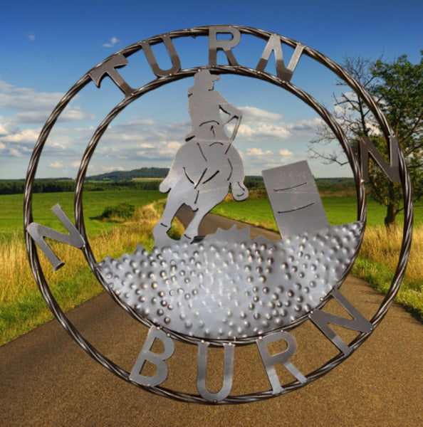 24" TURN N BURN COWBOY SIGN METAL WALL ART WESTERN HOME DECOR HANDMADE NEW #EH12973