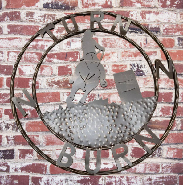 24" TURN N BURN COWBOY SIGN METAL WALL ART WESTERN HOME DECOR HANDMADE NEW #EH12973