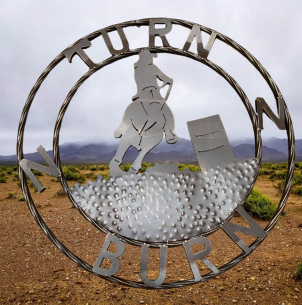 24" TURN N BURN COWBOY SIGN METAL WALL ART WESTERN HOME DECOR HANDMADE NEW #EH12973