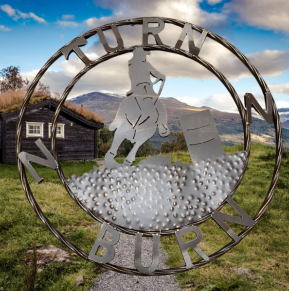 24" TURN N BURN COWBOY SIGN METAL WALL ART WESTERN HOME DECOR HANDMADE NEW #EH12973