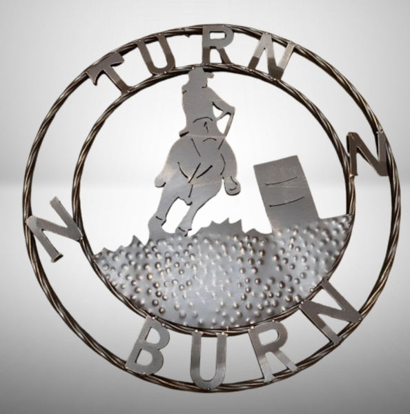 24" TURN N BURN COWBOY SIGN METAL WALL ART WESTERN HOME DECOR HANDMADE NEW #EH12973