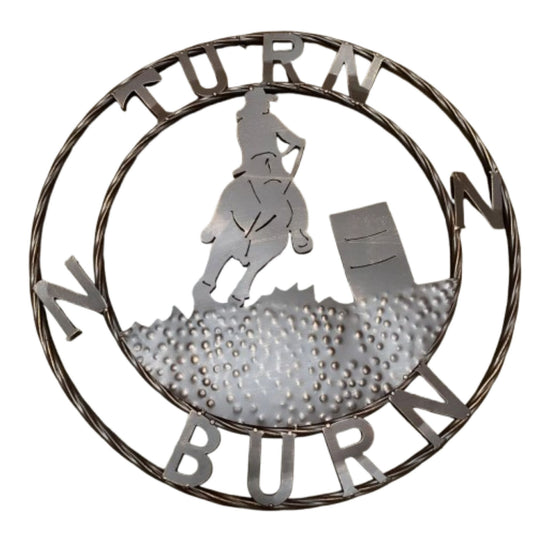 24" TURN N BURN COWBOY SIGN METAL WALL ART WESTERN HOME DECOR HANDMADE NEW #EH12973