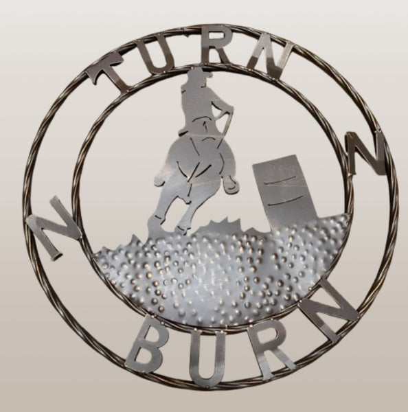 24" TURN N BURN COWBOY SIGN METAL WALL ART WESTERN HOME DECOR HANDMADE NEW #EH12973