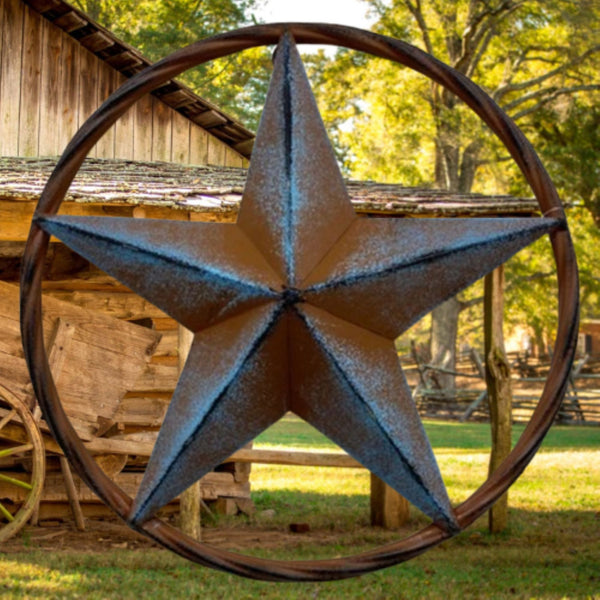 16",12" TURQUOISE DISTRESSED BARN METAL LONE STAR TWISTED ROPE RING WESTERN HOME DECOR HANDMADE NEW #EH12943