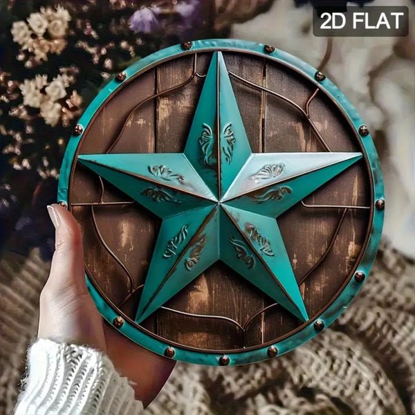 8" RUSTIC TURQOISE 2D STAR SIGN FLAT METAL LASERCUT ART WESTERN HOME DECOR HANDMADE NEW #EH12763