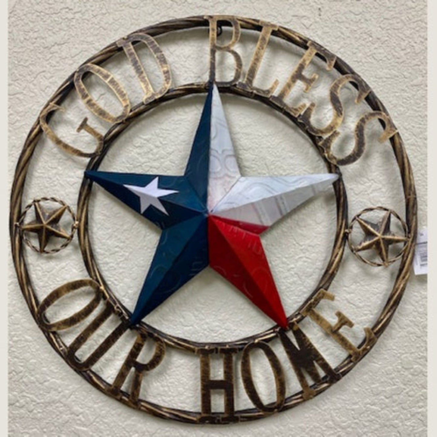 GOD BLESS OUR HOME TX LICENSE PLATE BARN STAR METAL FLAG LONE STAR RED #EH12937