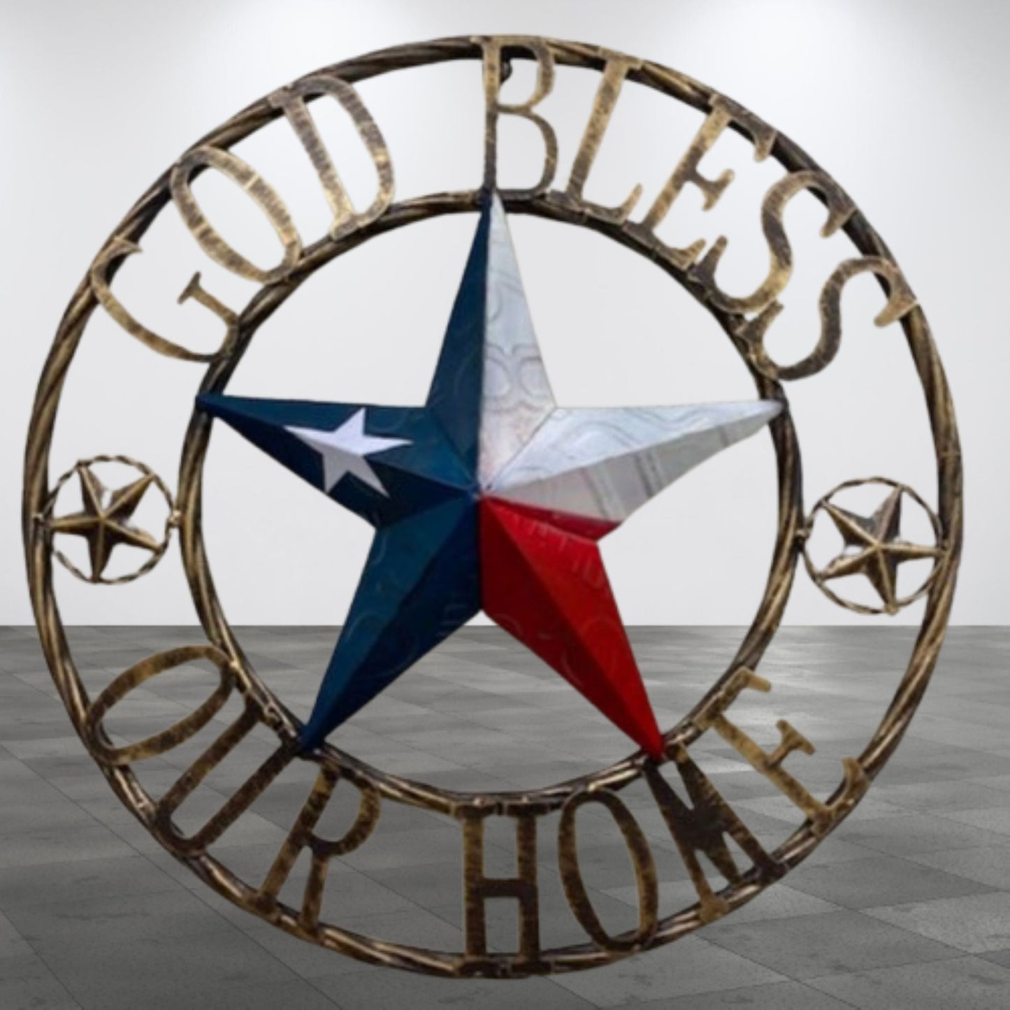 GOD BLESS OUR HOME TX LICENSE PLATE BARN STAR METAL FLAG LONE STAR RED #EH12937