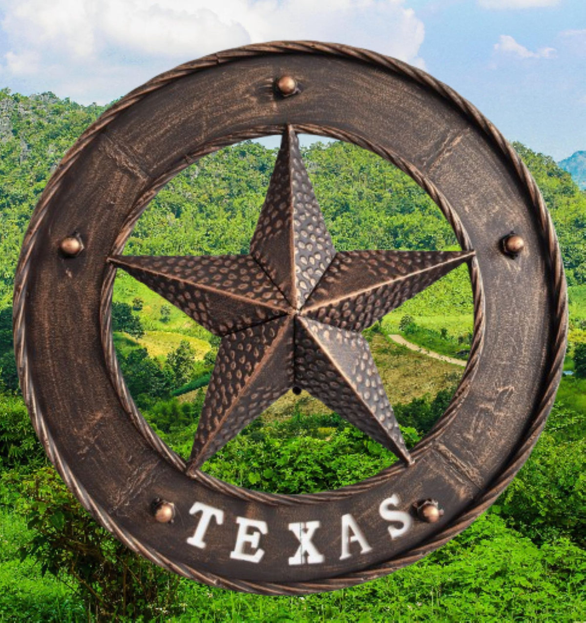 TEXAS STAR SIGN 18" WIDE BAND DISC 3d TWISTED RING WESTERN HOME DECOR HANDMADE #EH13978