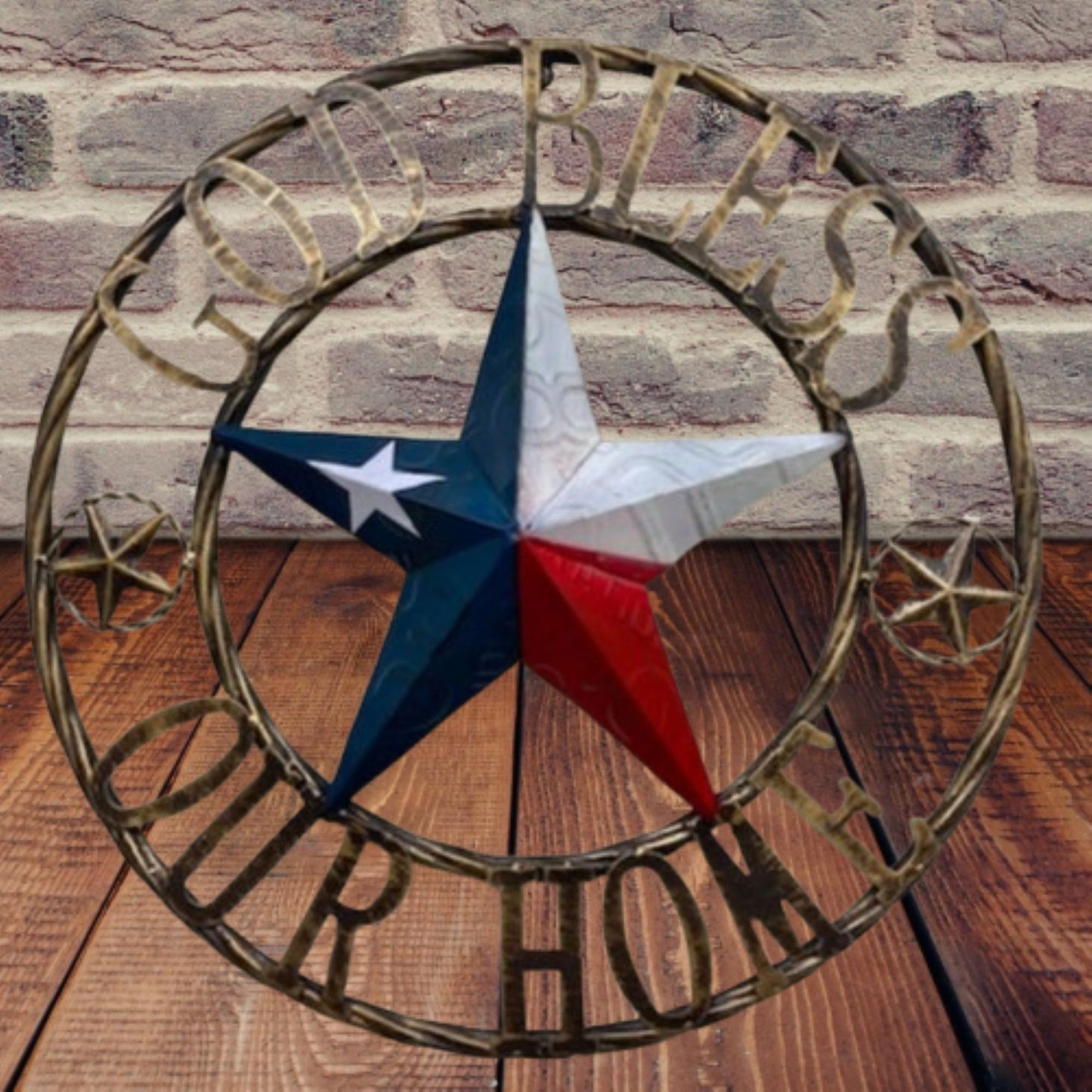 GOD BLESS OUR HOME TX LICENSE PLATE BARN STAR METAL FLAG LONE STAR RED #EH12937