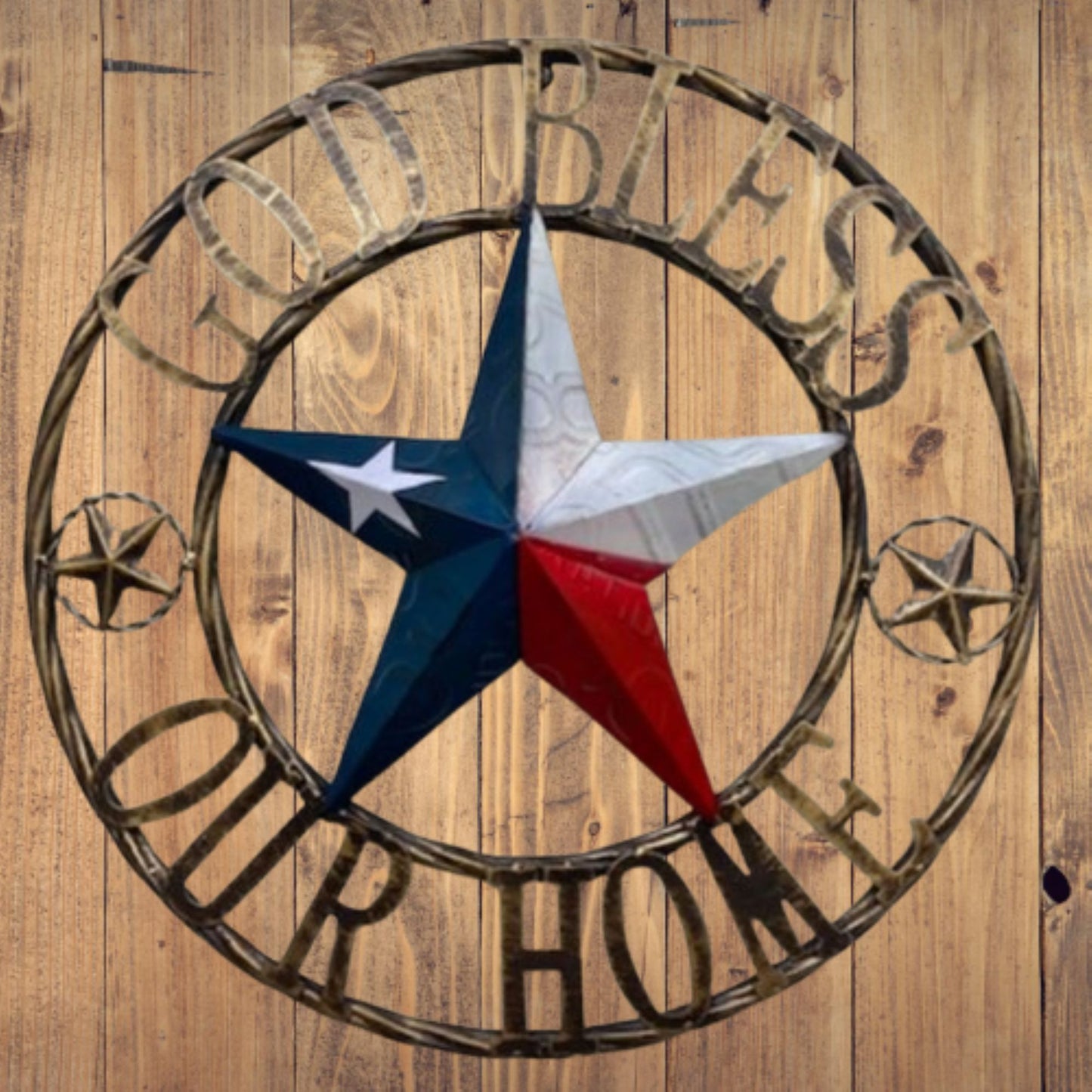 GOD BLESS OUR HOME TX LICENSE PLATE BARN STAR METAL FLAG LONE STAR RED #EH12937