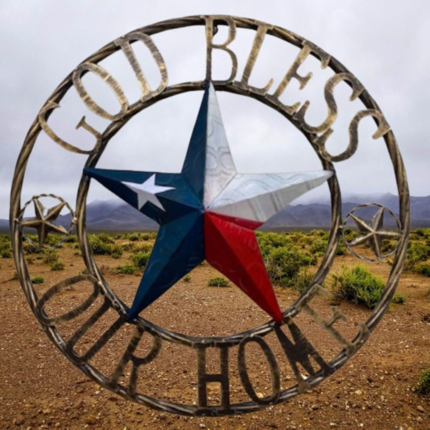 GOD BLESS OUR HOME TX LICENSE PLATE BARN STAR METAL FLAG LONE STAR RED #EH12937