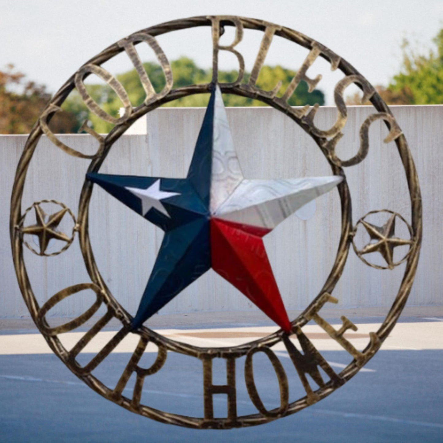 GOD BLESS OUR HOME TX LICENSE PLATE BARN STAR METAL FLAG LONE STAR RED #EH12937