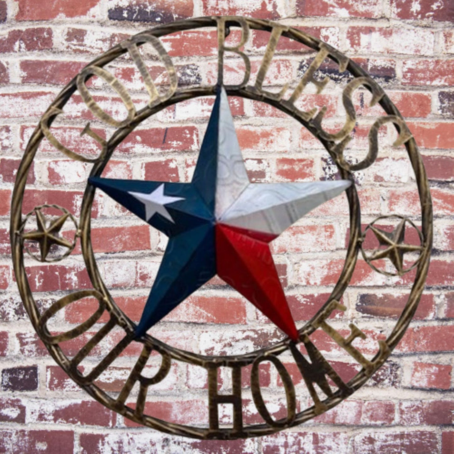GOD BLESS OUR HOME TX LICENSE PLATE BARN STAR METAL FLAG LONE STAR RED #EH12937