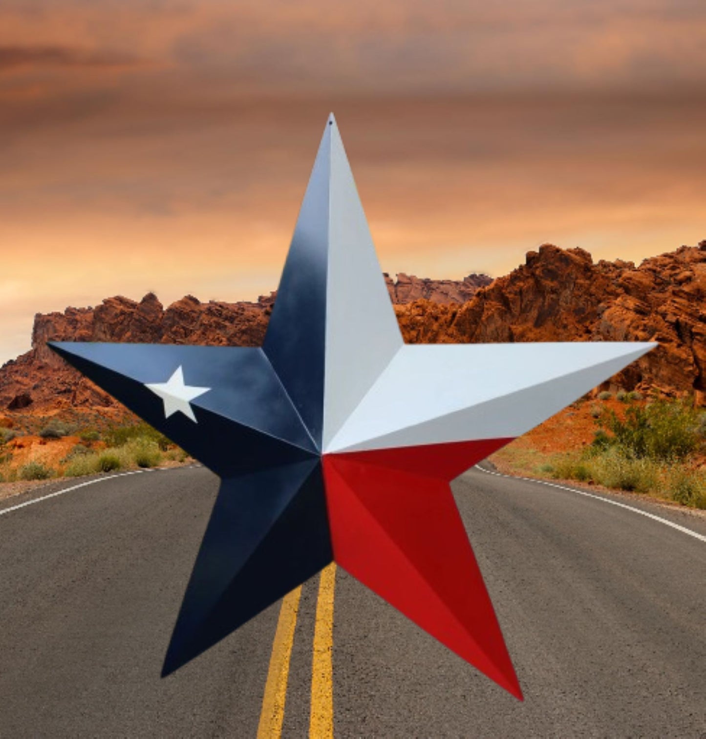 TEXAS FLAG STAR RED WHITE NAVY BLUE 3D PATRIOTIC STAR WESTERN HOME DECOR HANDMADE 12",24",36" #EH12940