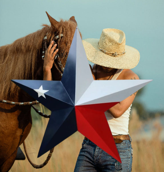 TEXAS FLAG STAR RED WHITE NAVY BLUE 3D PATRIOTIC STAR WESTERN HOME DECOR HANDMADE 12",24",36" #EH12940