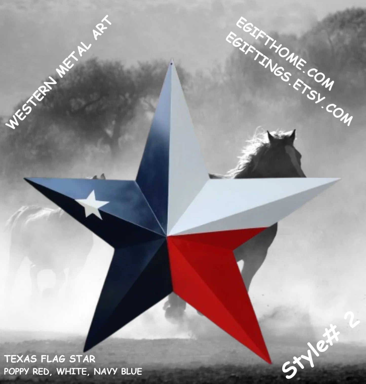 TEXAS FLAG STAR RED WHITE NAVY BLUE 3D PATRIOTIC STAR WESTERN HOME DECOR HANDMADE 12",24",36" #EH12940