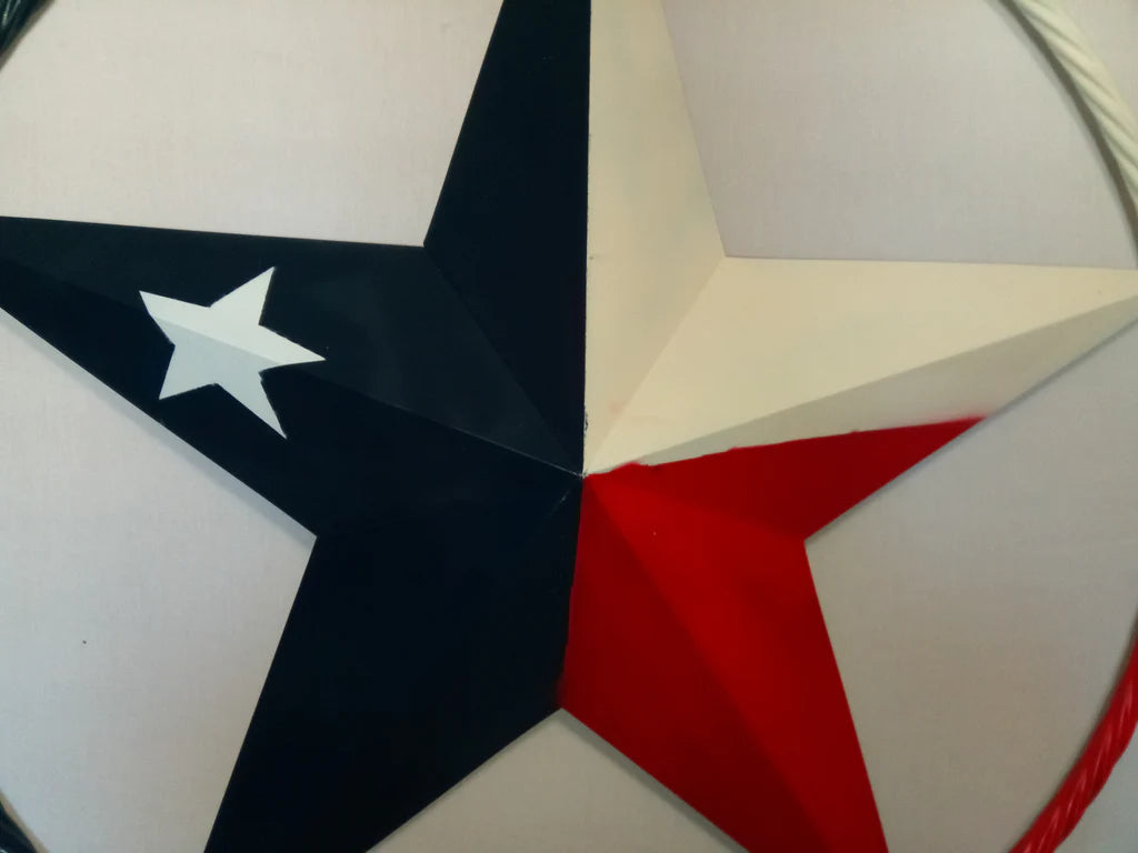 48" TEXAS FLAG STAR BARN LONESTAR WITH LARGE TWISTED ROPE RING METAL VINTAGE RUSTIC ART #EH13557