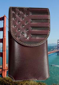 7" USA FLAG LEATHER HOLSTER POUCH BLACK EXTRA LARGE  BELT LOOP CELL PHONE CASE UNIVERSAL OVERSIZE #EH13718