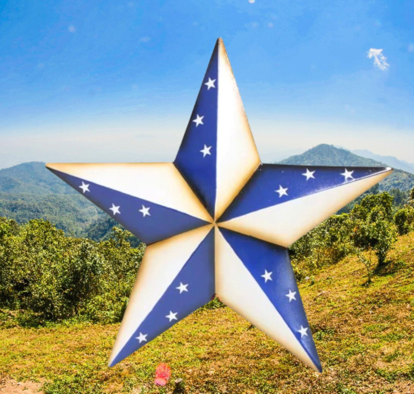 AMERICANA USA FLAG BARN STAR BLUE WHITE STAR STYLE HANDMADE 16",24",36" #EH13746
