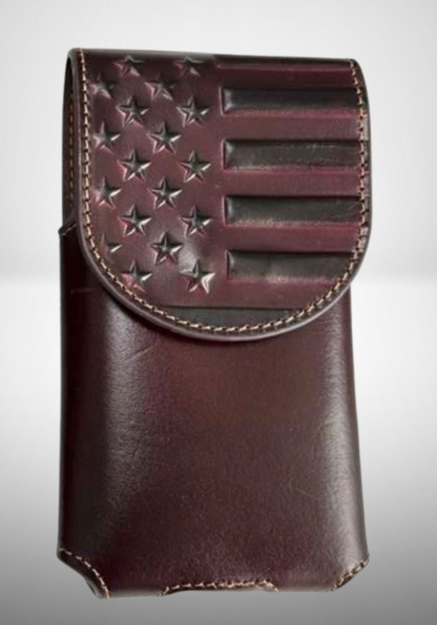 7" USA FLAG LEATHER HOLSTER POUCH BLACK EXTRA LARGE  BELT LOOP CELL PHONE CASE UNIVERSAL OVERSIZE #EH13718