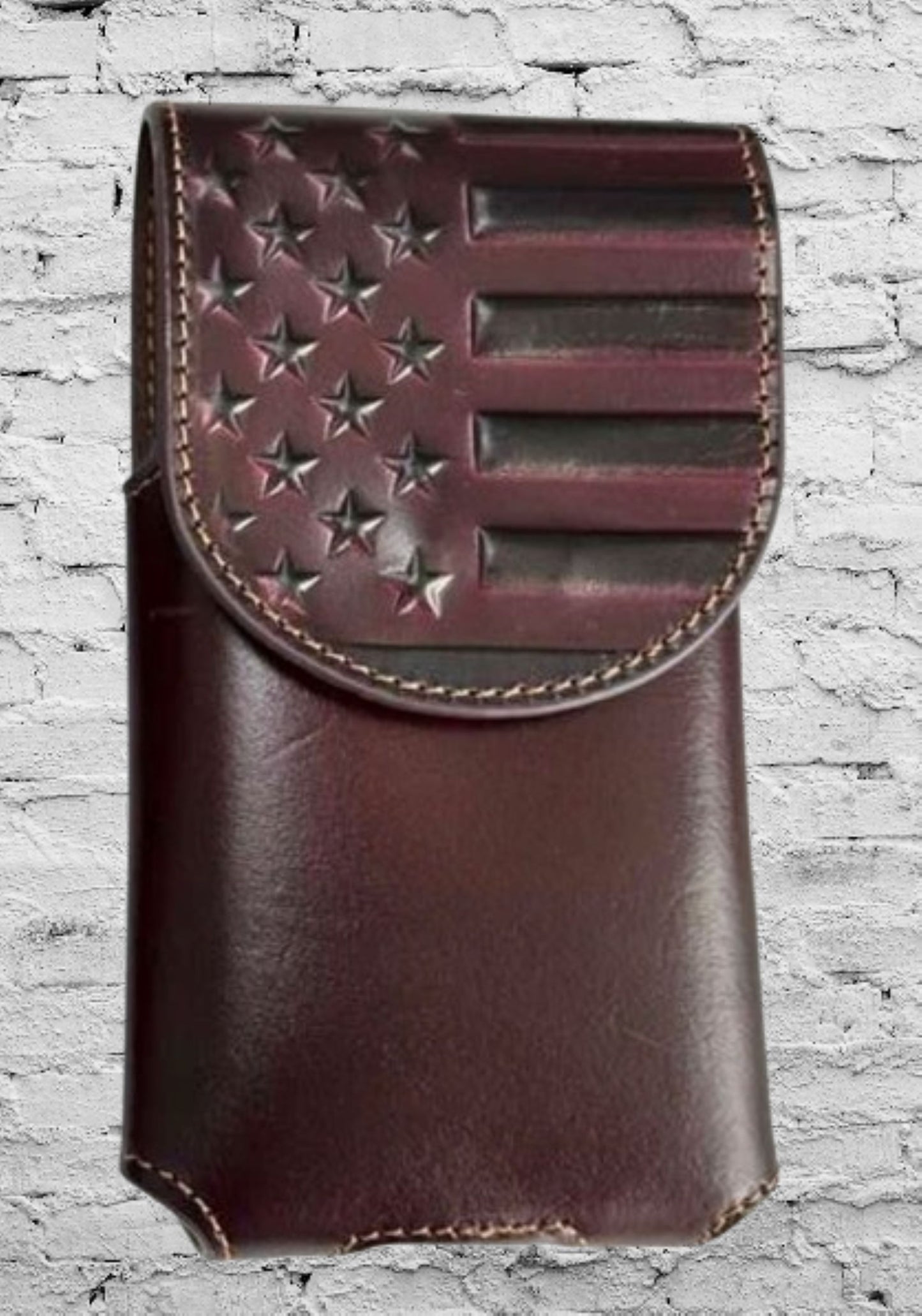 7" USA FLAG LEATHER PHONE HOLSTER POUCH COFFEE EXTRA LARGE  BELT LOOP HOLSTER CELL PHONE CASE UNIVERSAL OVERSIZE #EH13719