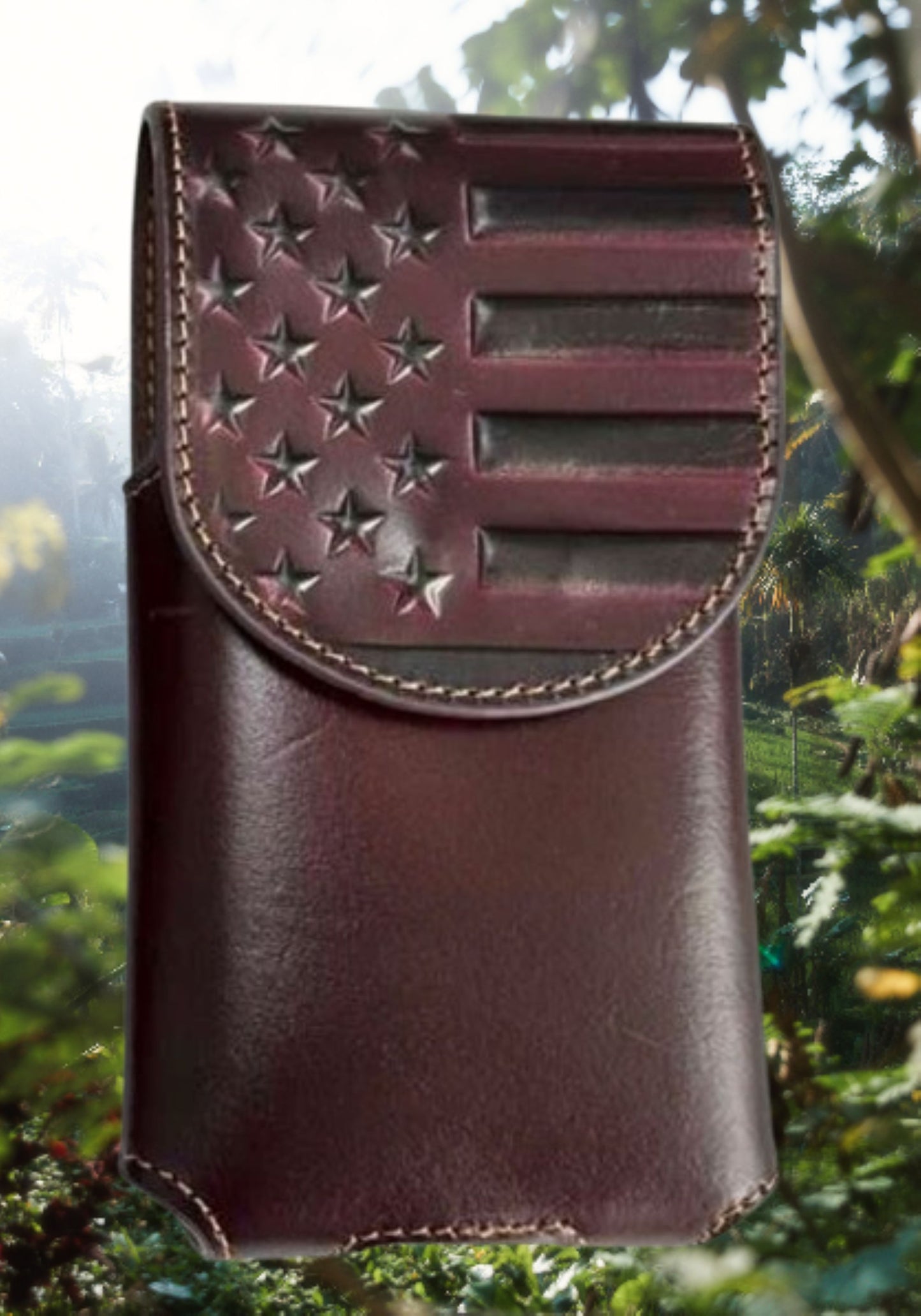 7" USA FLAG LEATHER HOLSTER POUCH BLACK EXTRA LARGE  BELT LOOP CELL PHONE CASE UNIVERSAL OVERSIZE #EH13718