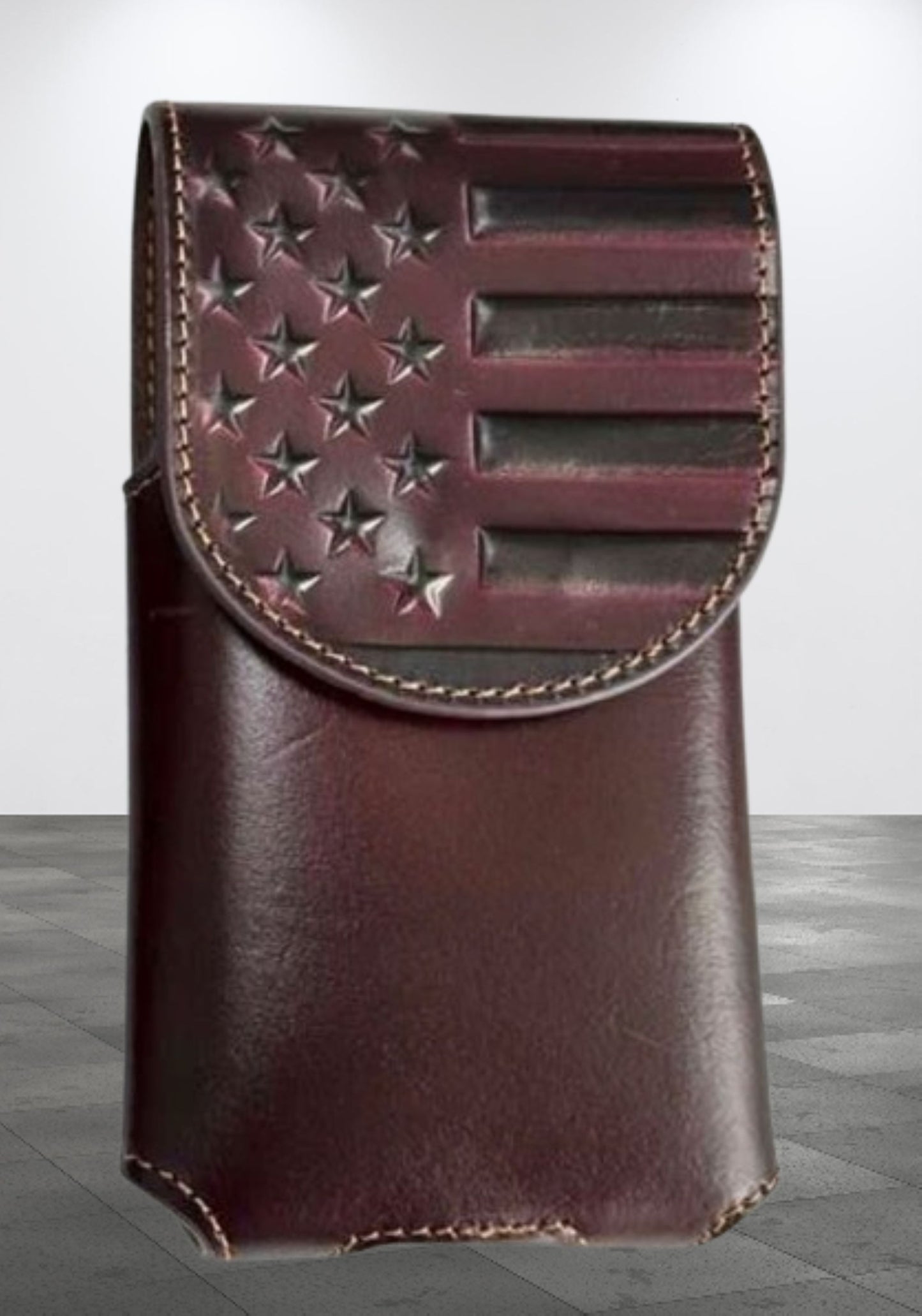 7" USA FLAG LEATHER PHONE HOLSTER POUCH COFFEE EXTRA LARGE  BELT LOOP HOLSTER CELL PHONE CASE UNIVERSAL OVERSIZE #EH13719