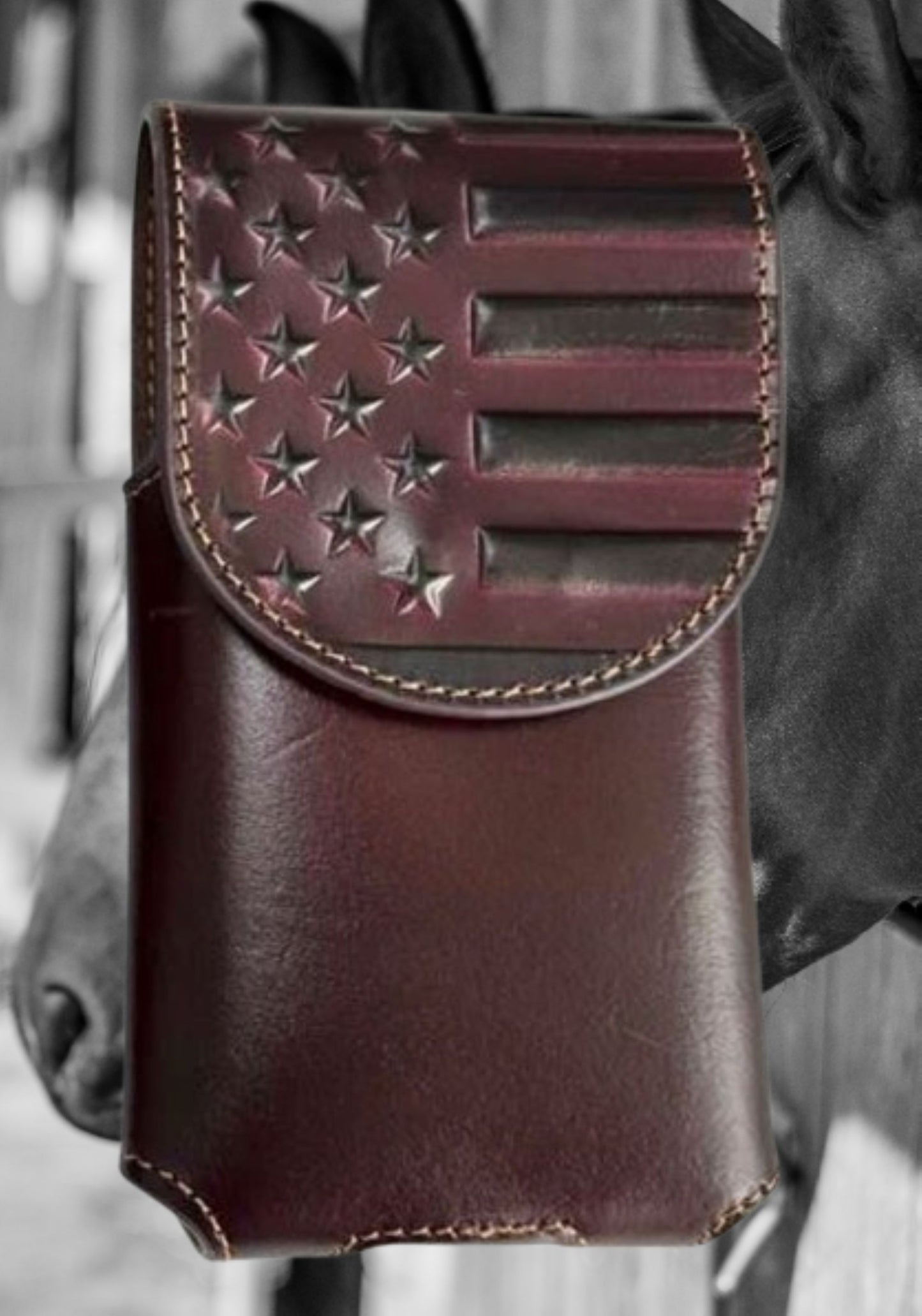 7" USA FLAG LEATHER PHONE HOLSTER POUCH COFFEE EXTRA LARGE  BELT LOOP HOLSTER CELL PHONE CASE UNIVERSAL OVERSIZE #EH13719