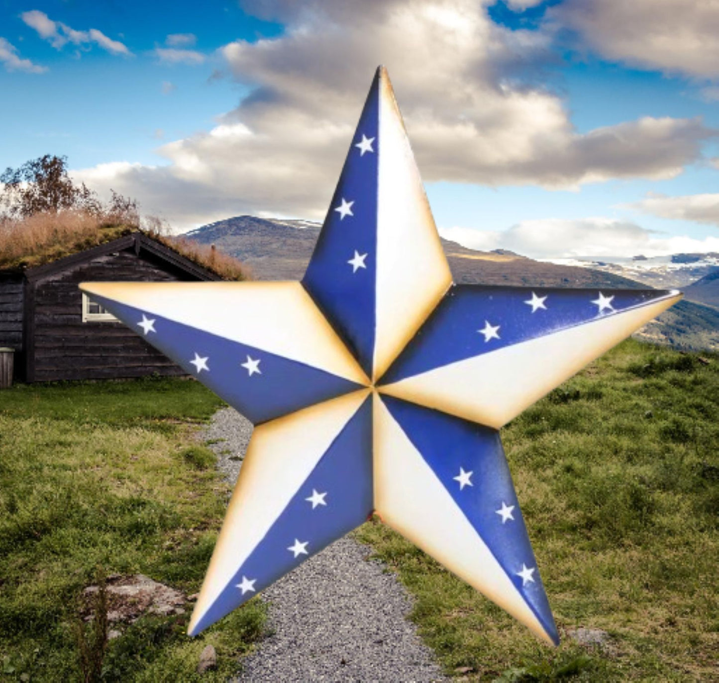 AMERICANA USA FLAG BARN STAR BLUE WHITE STAR STYLE HANDMADE 16",24",36" #EH13746